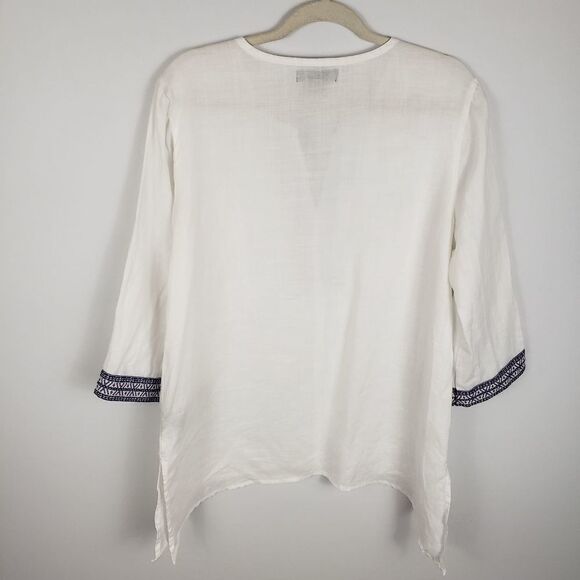 AUGUST Silk Linen Embroidered Top Size L - Picture 2 of 5